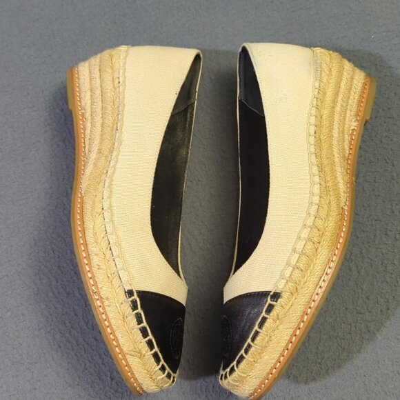 Tory Burch Shoes Women's 7 Cream Color Block Espadrille Recycled Canvas Nappa - Picture 4 of 13